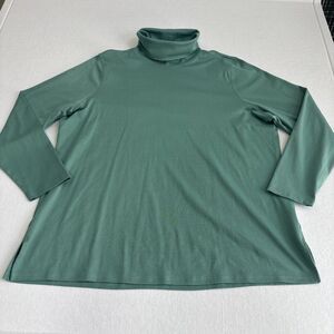 LL Bean Turtleneck Tunic Women's 3X Plus Teal Blue Cotton Pullover Comfort